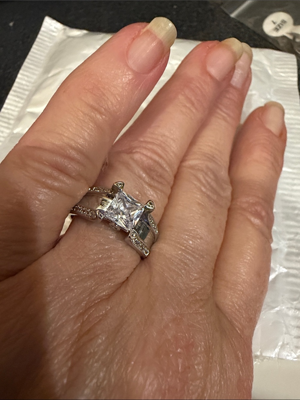 Beautiful Silver-Tone Princess Cut Cubic Zirconia Engagement Ring - Silver